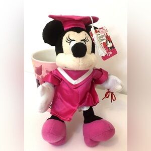 Disney Minnie Mouse Graduation Mug and Plush - Pink and Black NWT